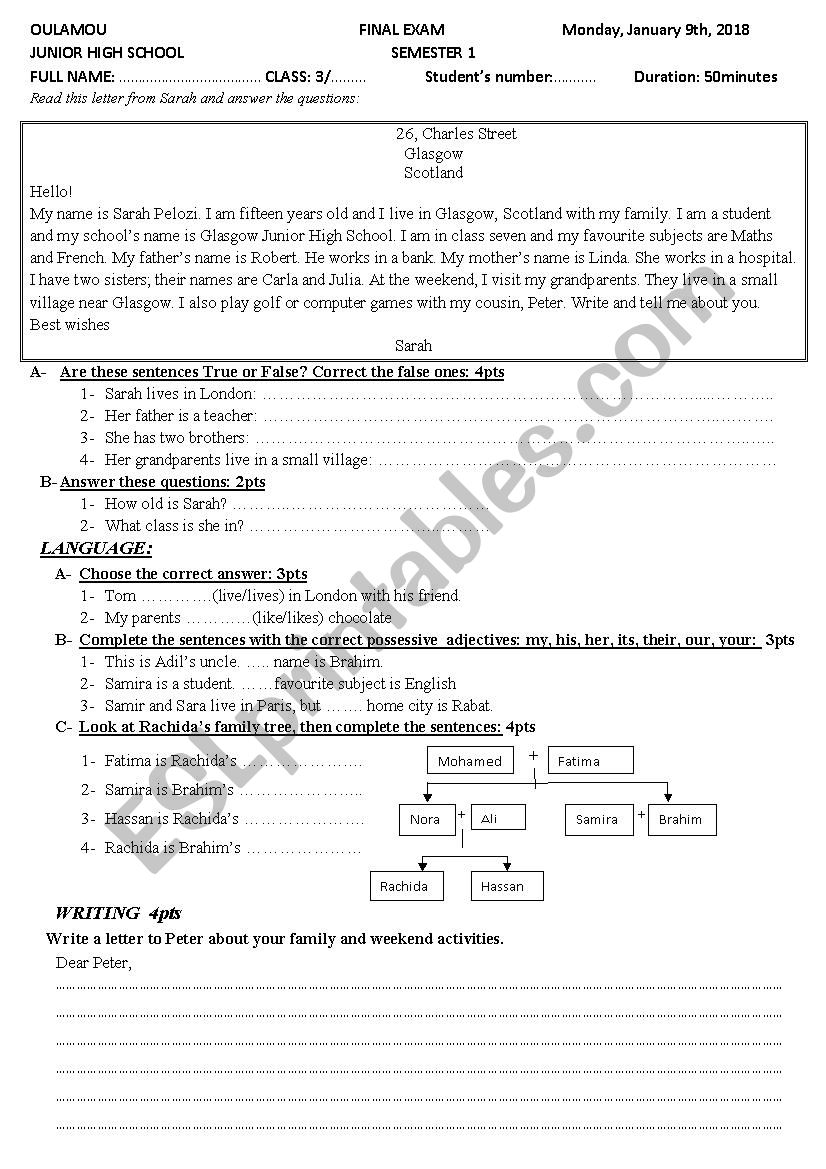 Test for beginners worksheet