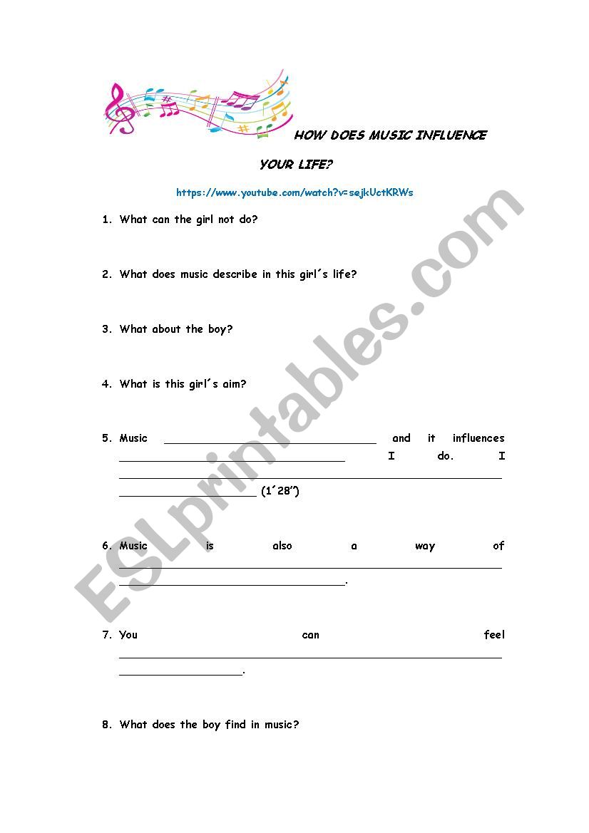 Music Importance worksheet