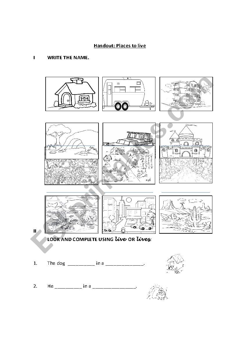 Palces to live worksheet