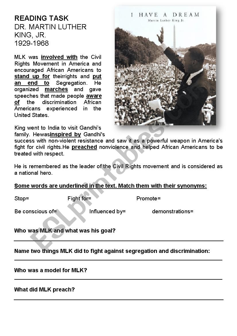 Martin Luther King worksheet