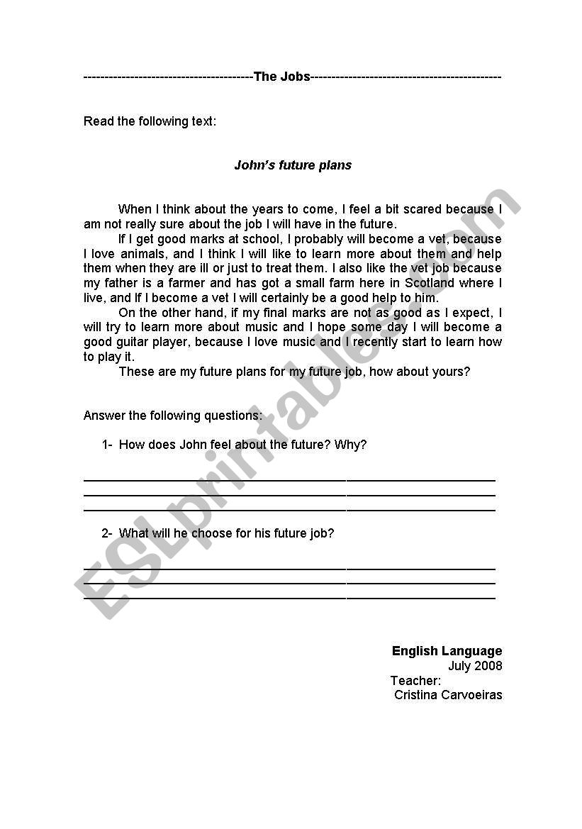 Jobs worksheet