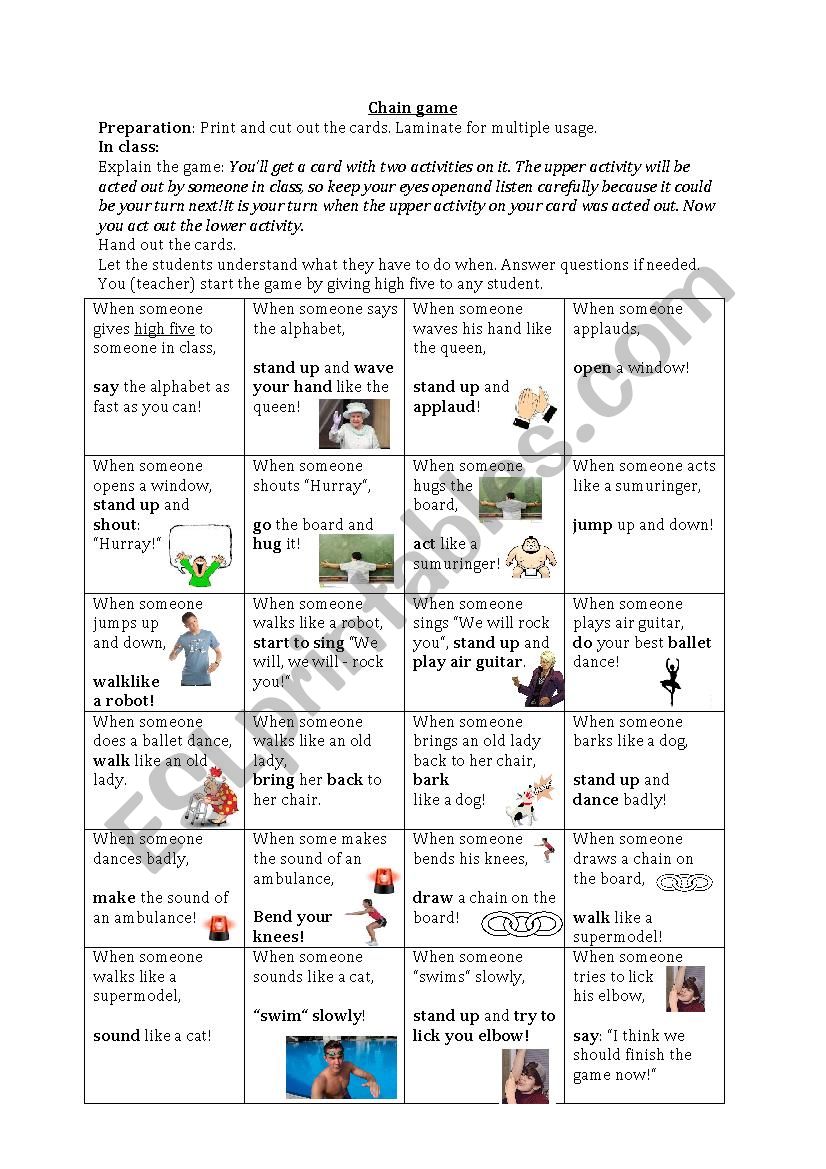 chain game II  worksheet