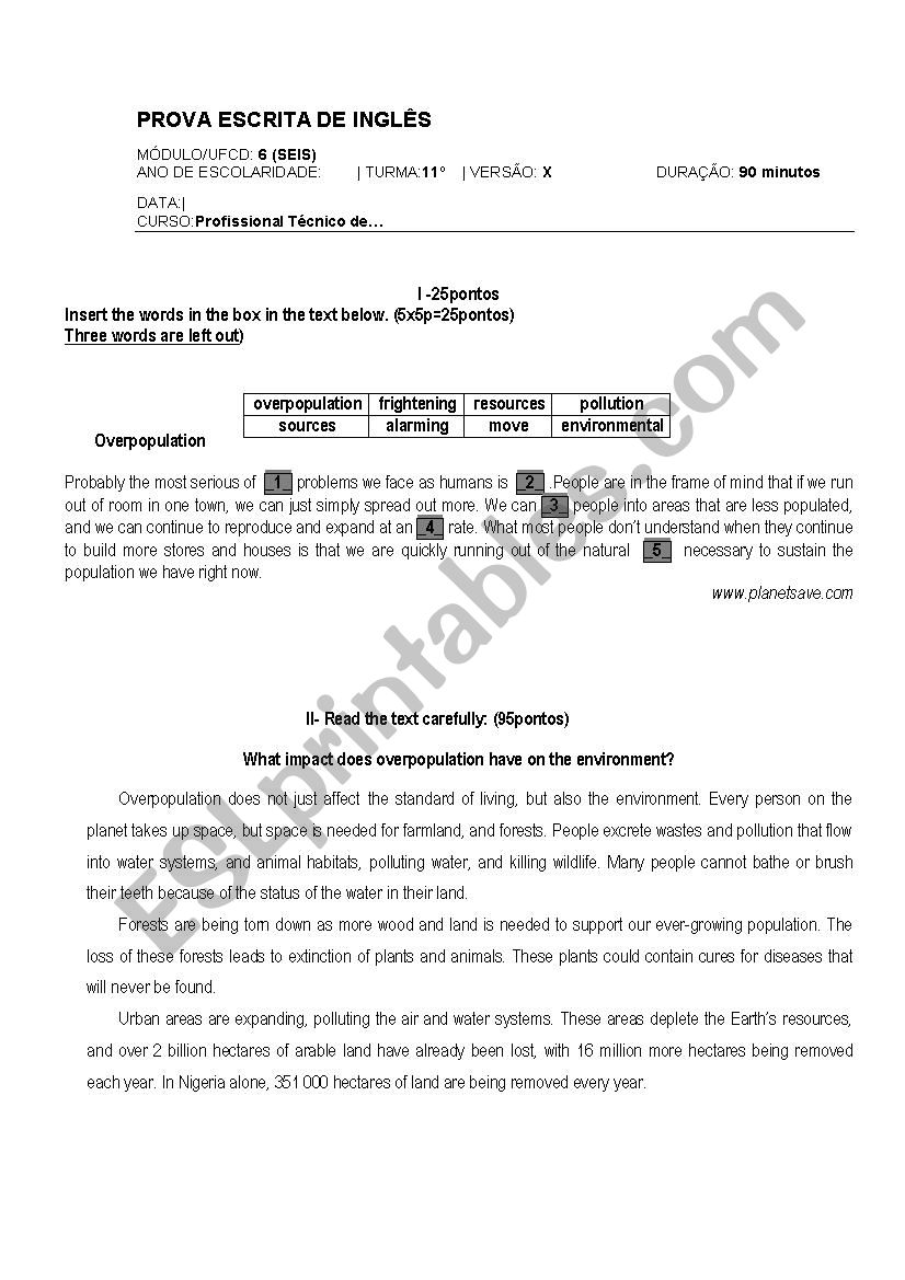 11 th Grade- Test on the issue 