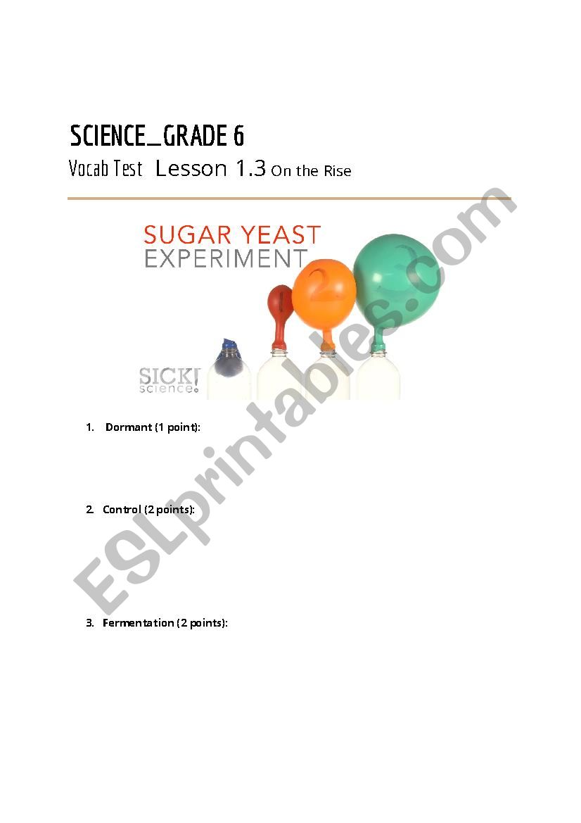 SPECTRUM SCIENCE_GRADE 6 Vocab Test   Lesson 1.3 On the Rise