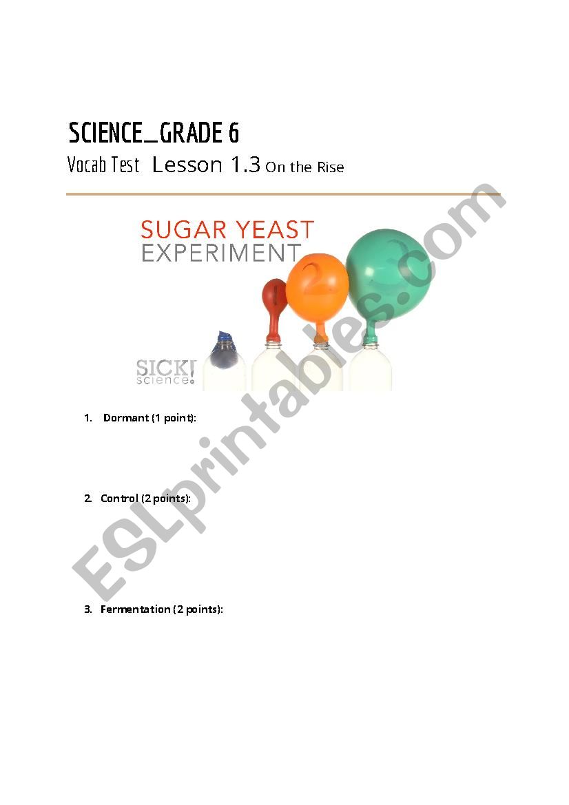 SPECTRUM SCIENCE_GRADE 6 Vocab Test   Lesson 1.3 On the Rise