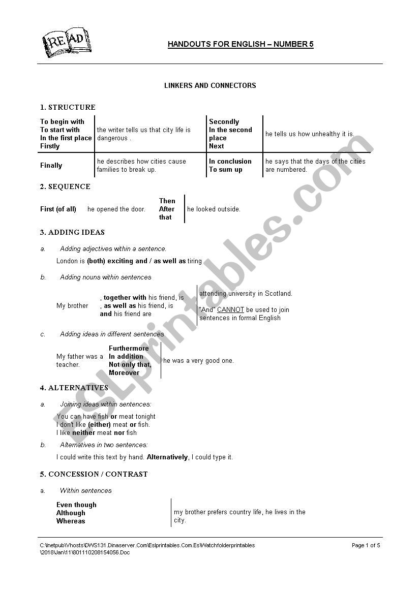 linkers worksheet