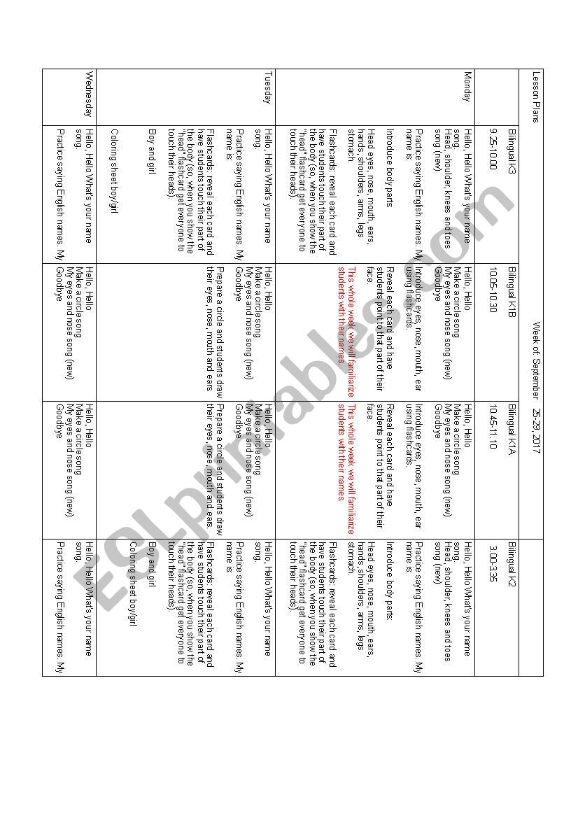 Lesson plan ESL worksheet