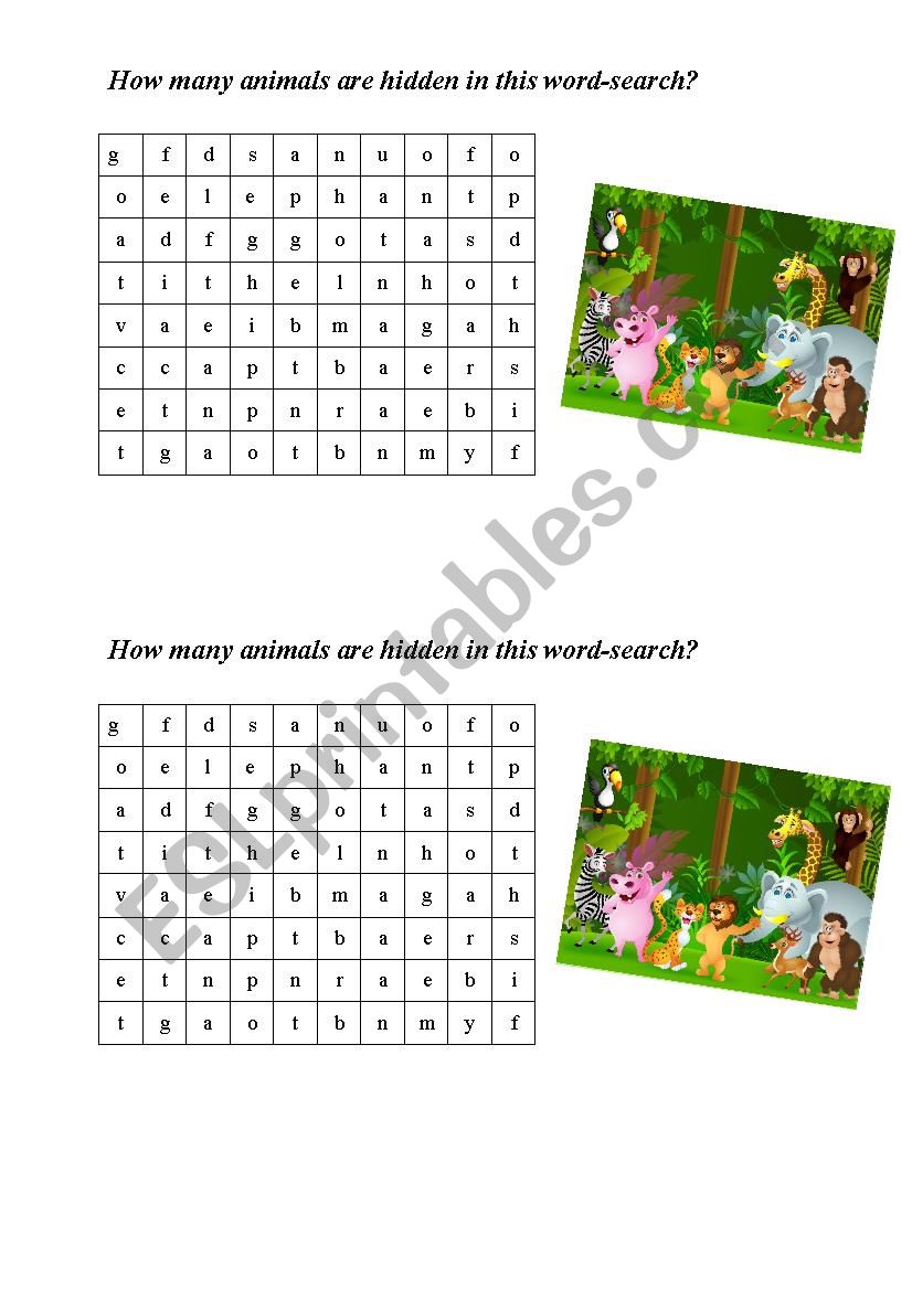 ABC animals (wordsearch) worksheet