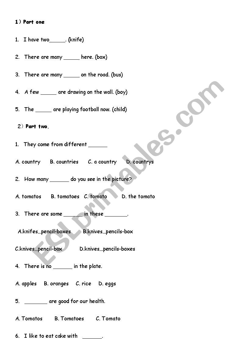 Plural nouns worksheet