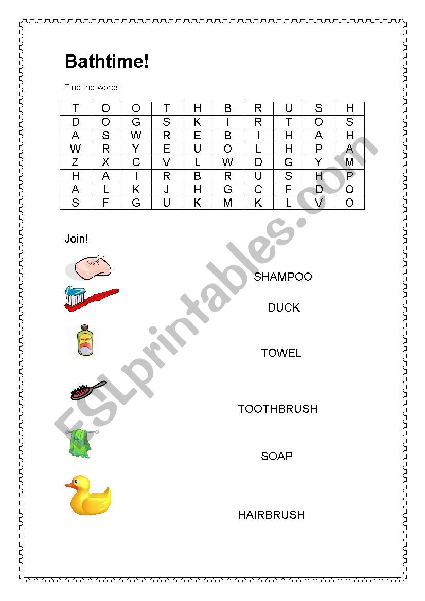 Bath time worksheet