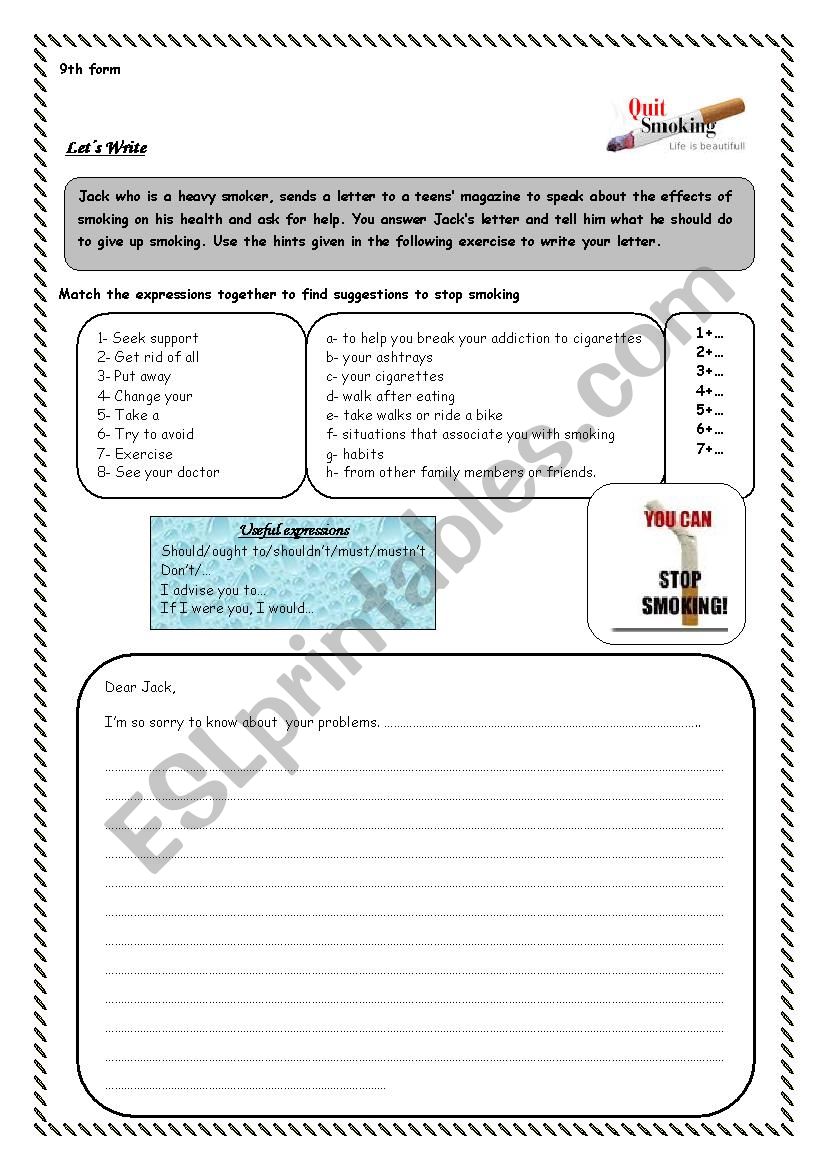 Smoking and health worksheet