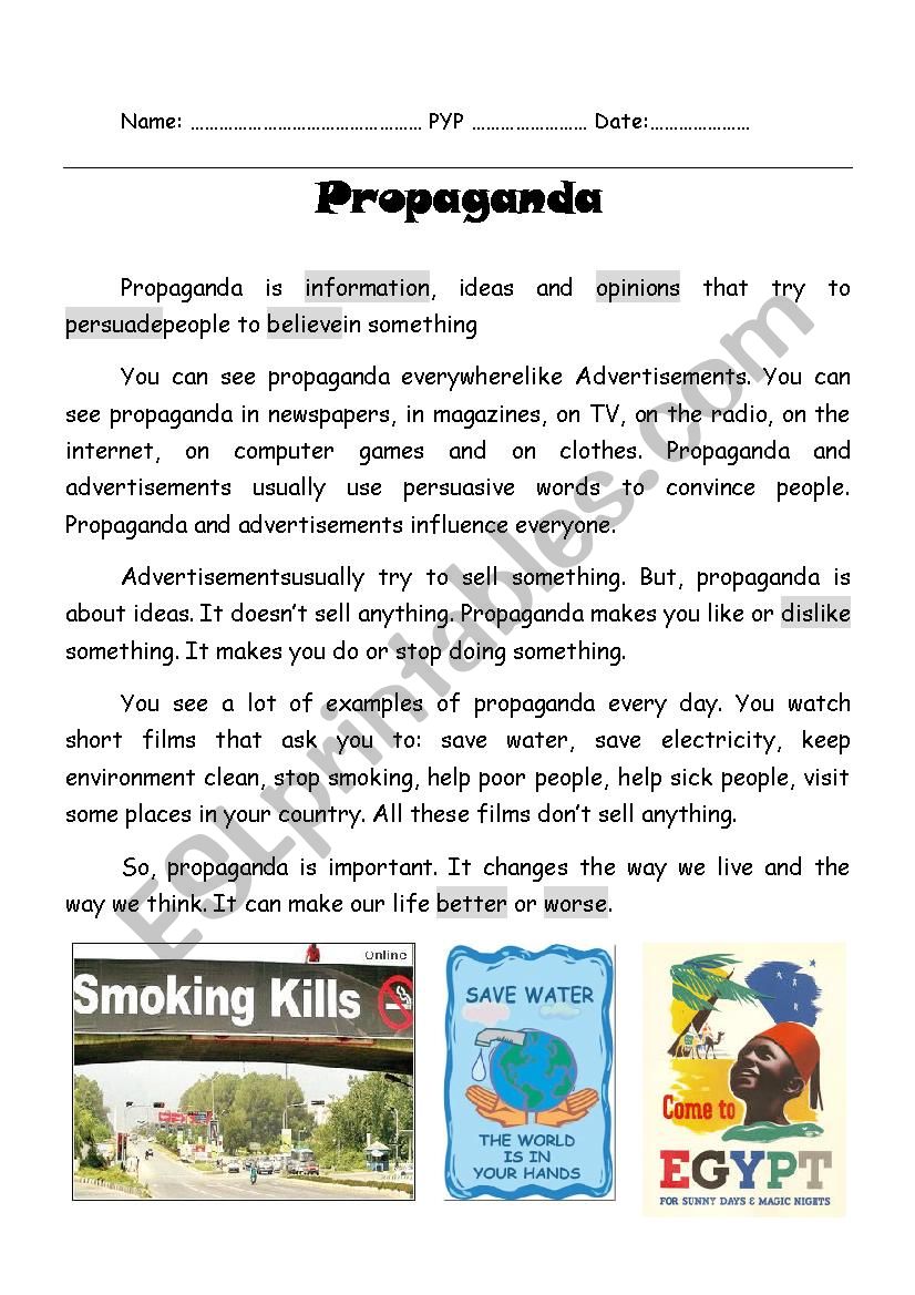 A reading passage about Propaganda