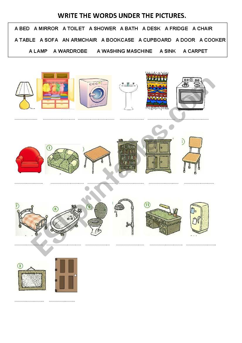 Furniture vocabulary worksheet