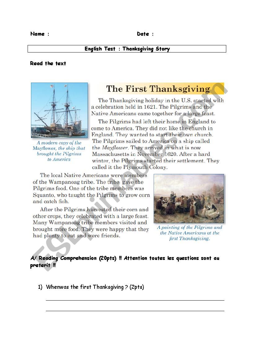 Thanksgiving evaluation worksheet