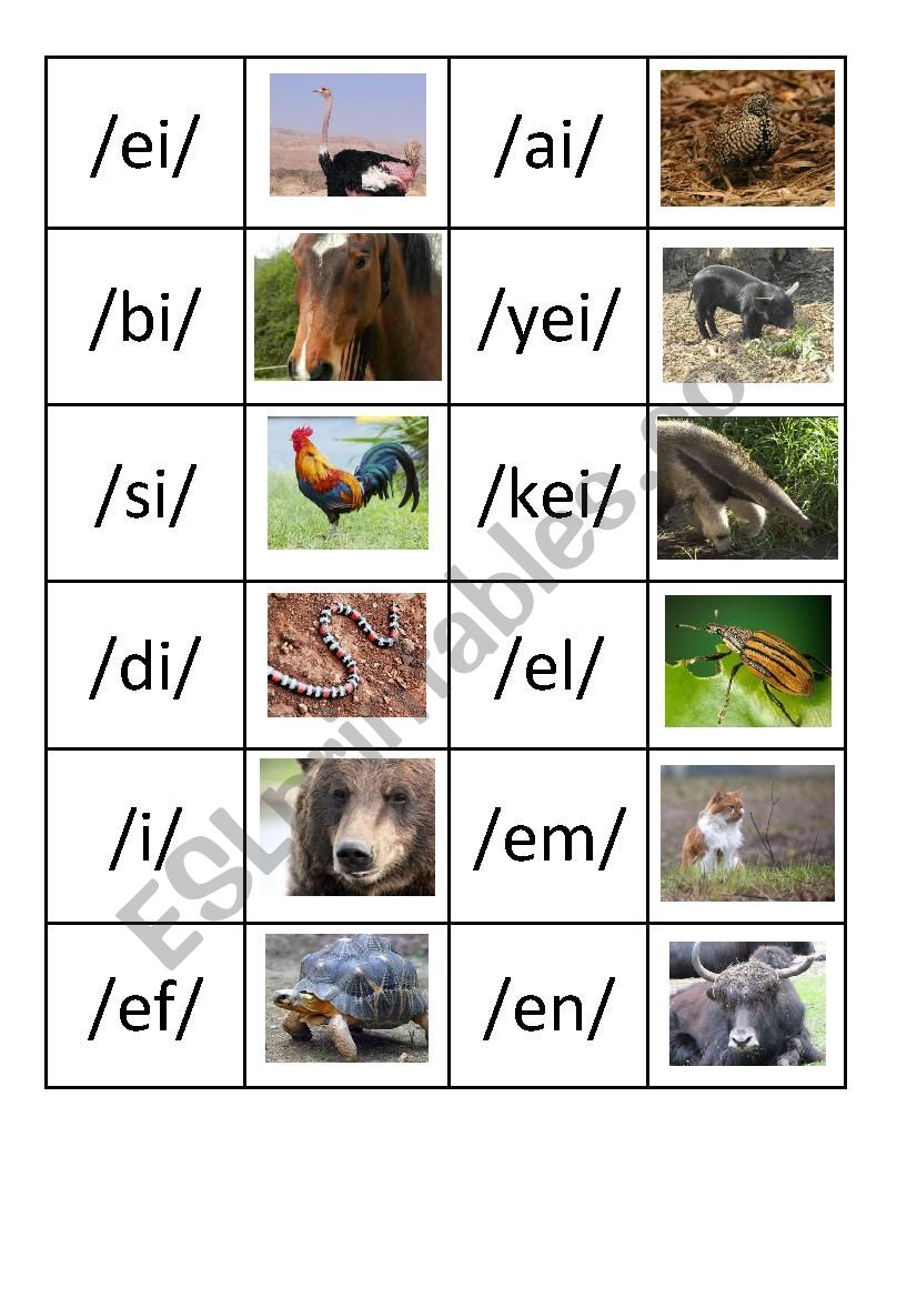 Animal Alphabet Domino worksheet