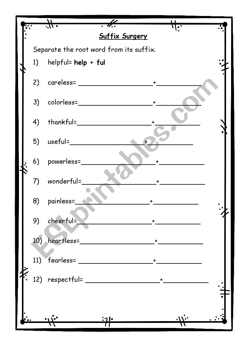 Suffix Surgery Worksheet worksheet