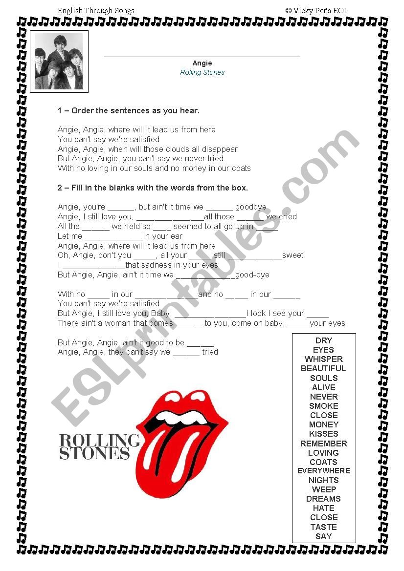 Angie, by the Rolling Stones worksheet