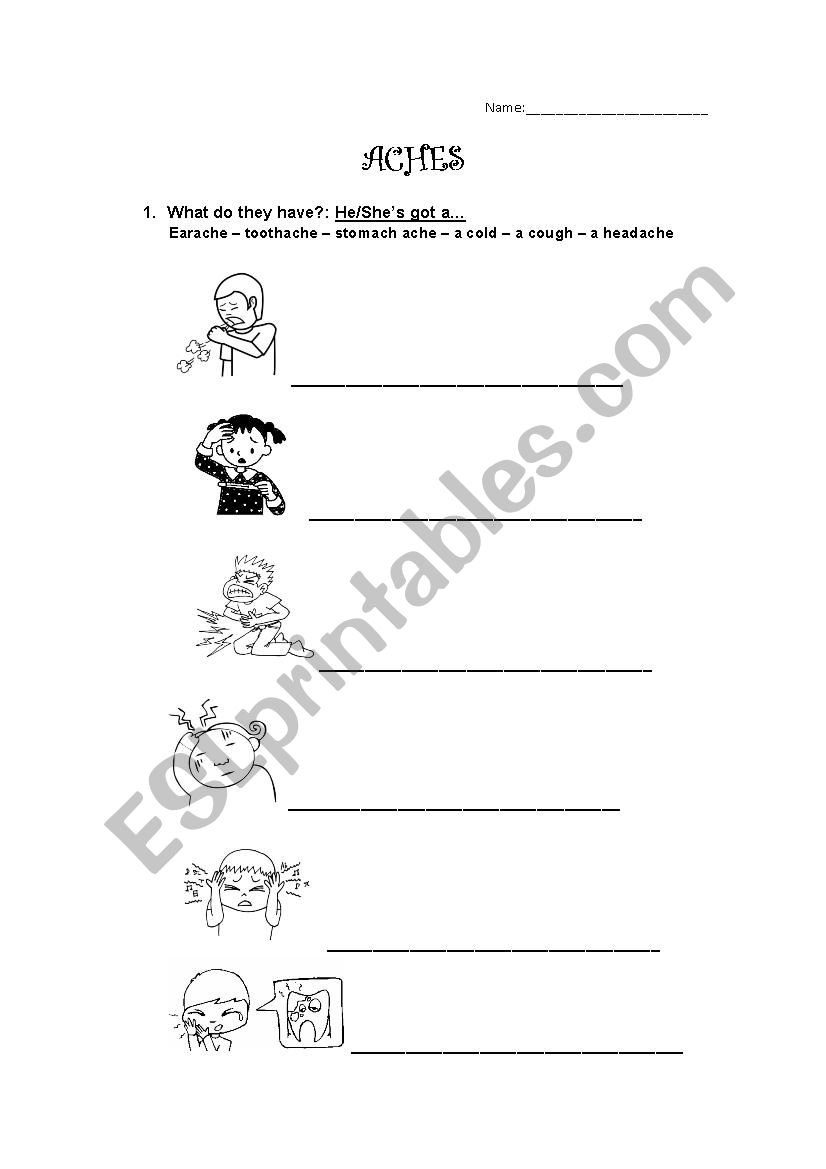 Aches and pains worksheet
