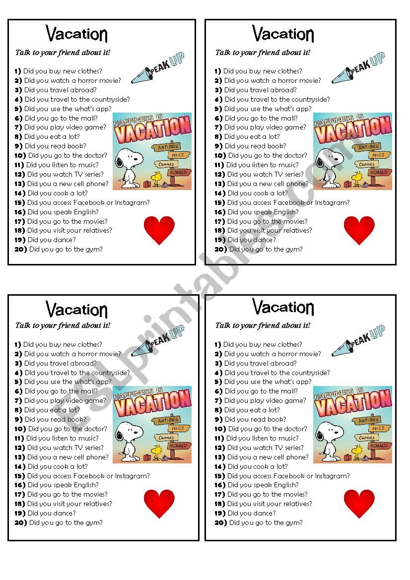 Vacation conversation worksheet