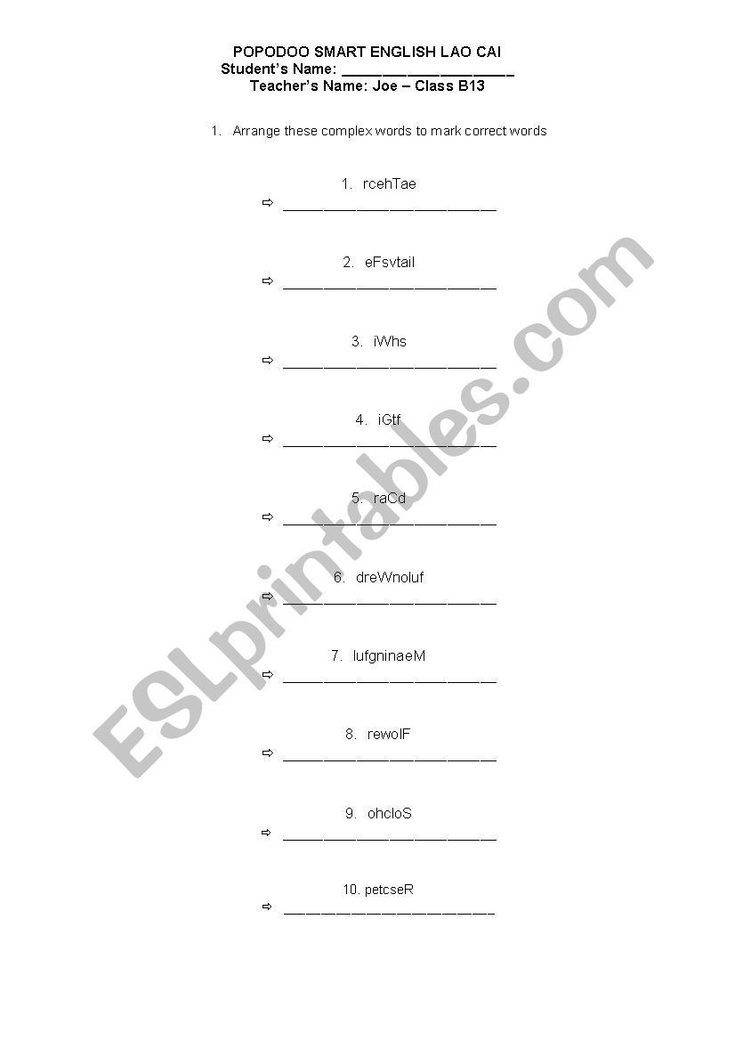 Worksheet for primary students