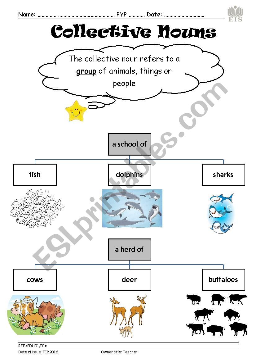 Collective nouns 1 worksheet