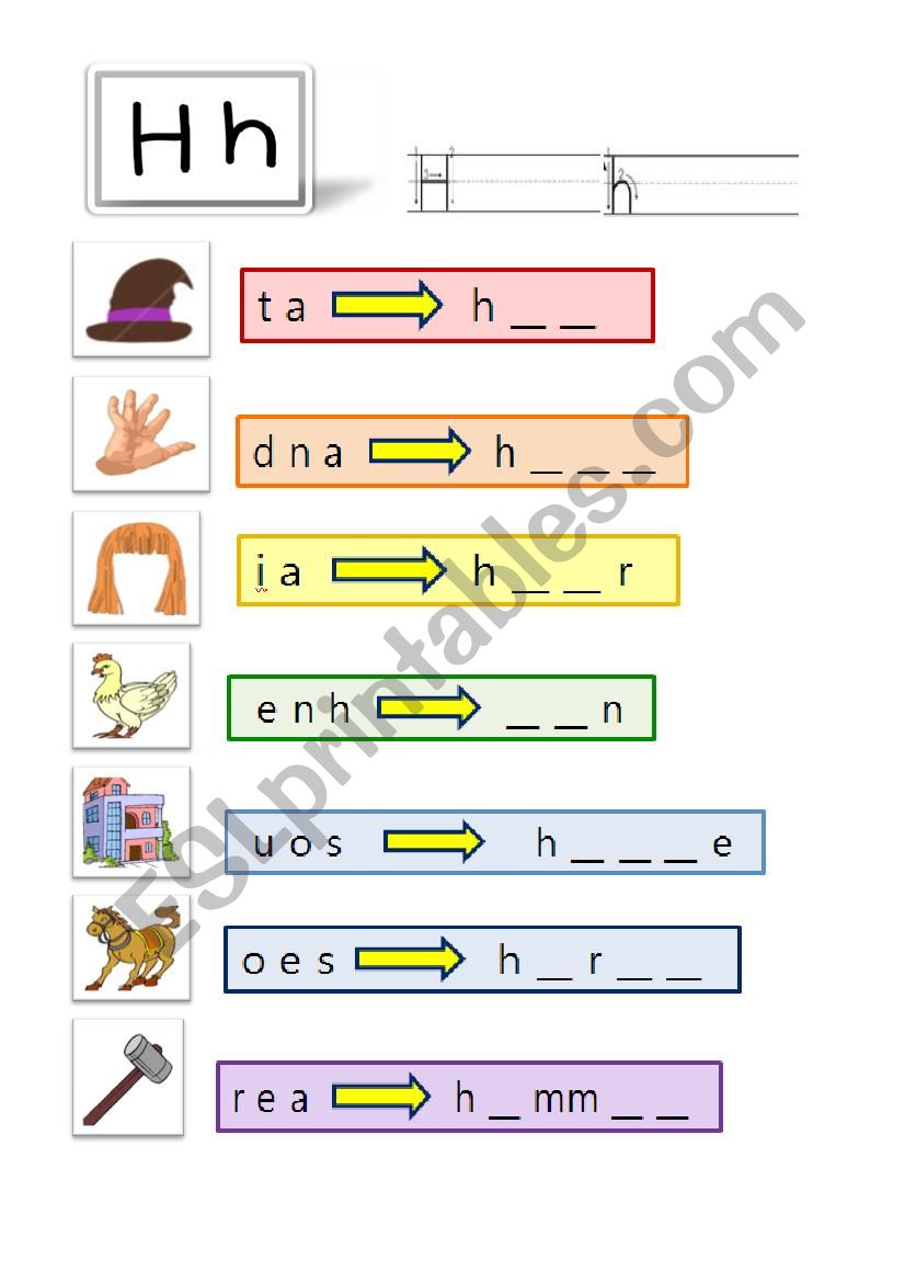 alphabet H phonic worksheet with word making