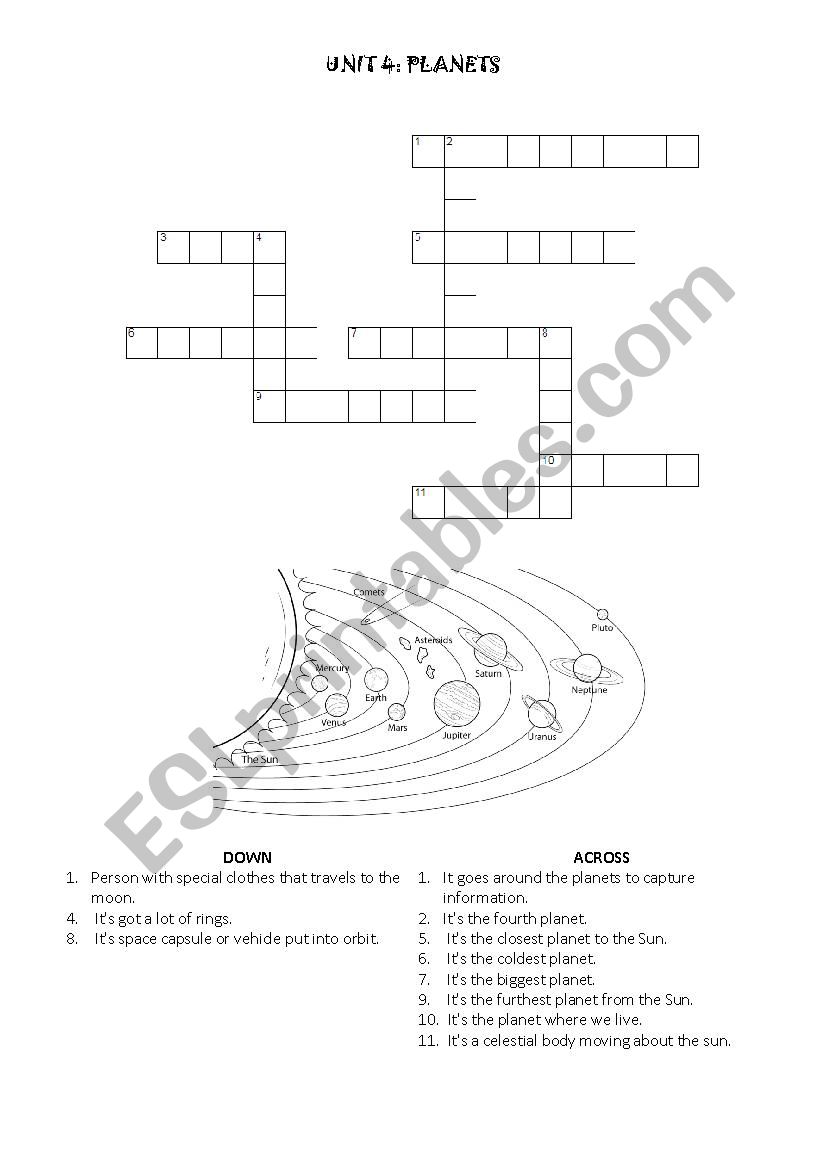 Crossword planets worksheet