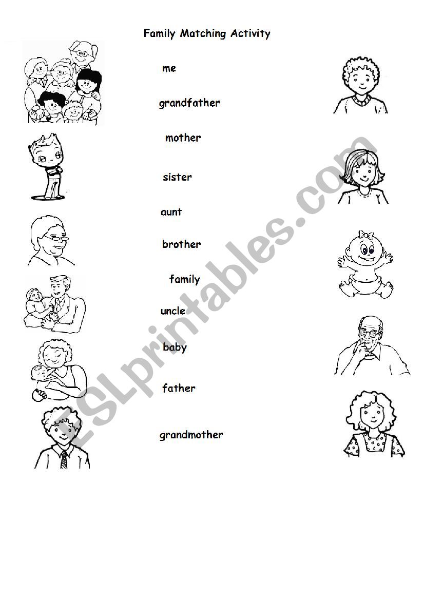 Family matching activity worksheet