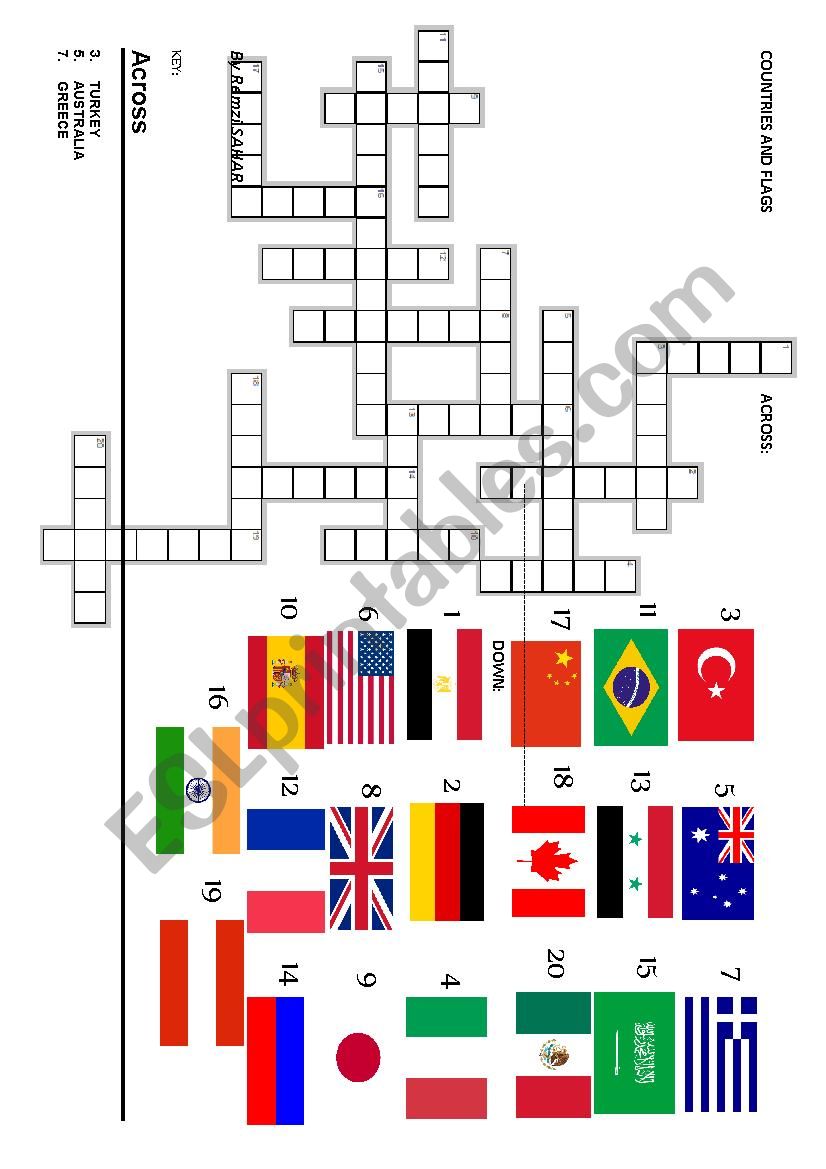 Countries and Flags Crossword Puzzle