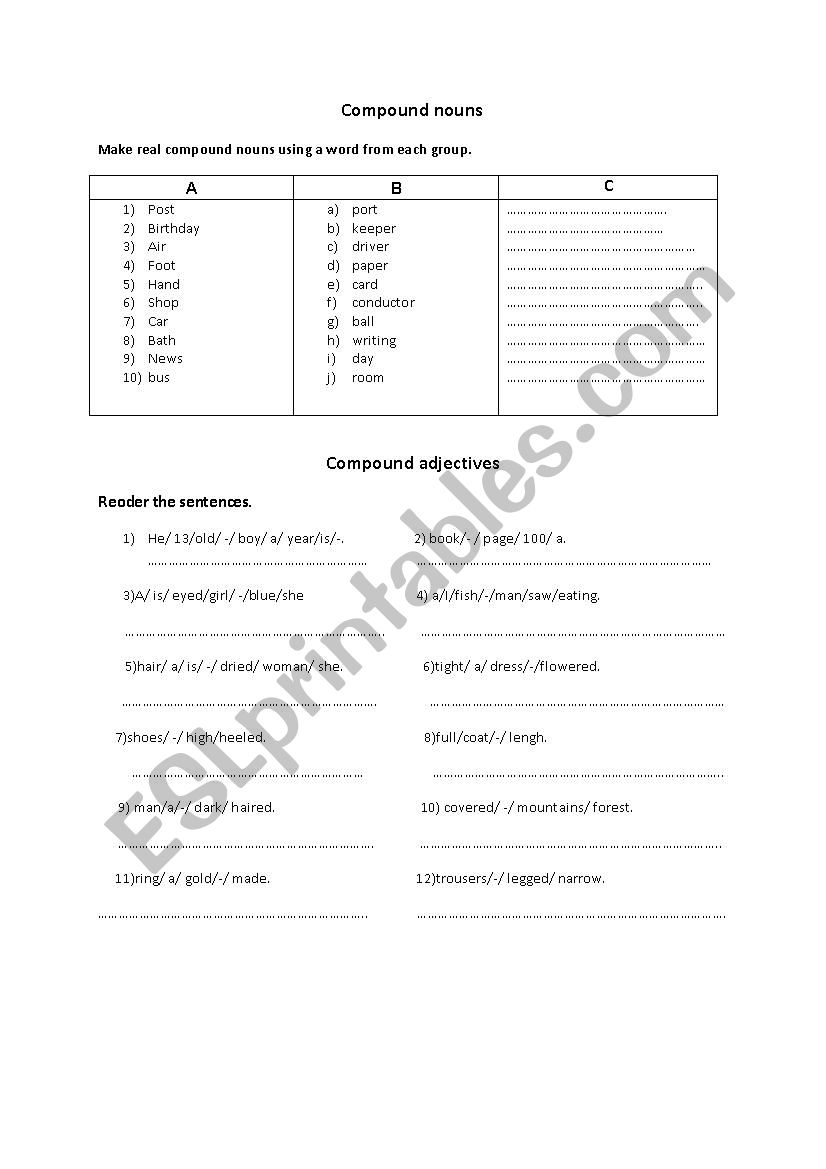 compound adjectives and compound nouns