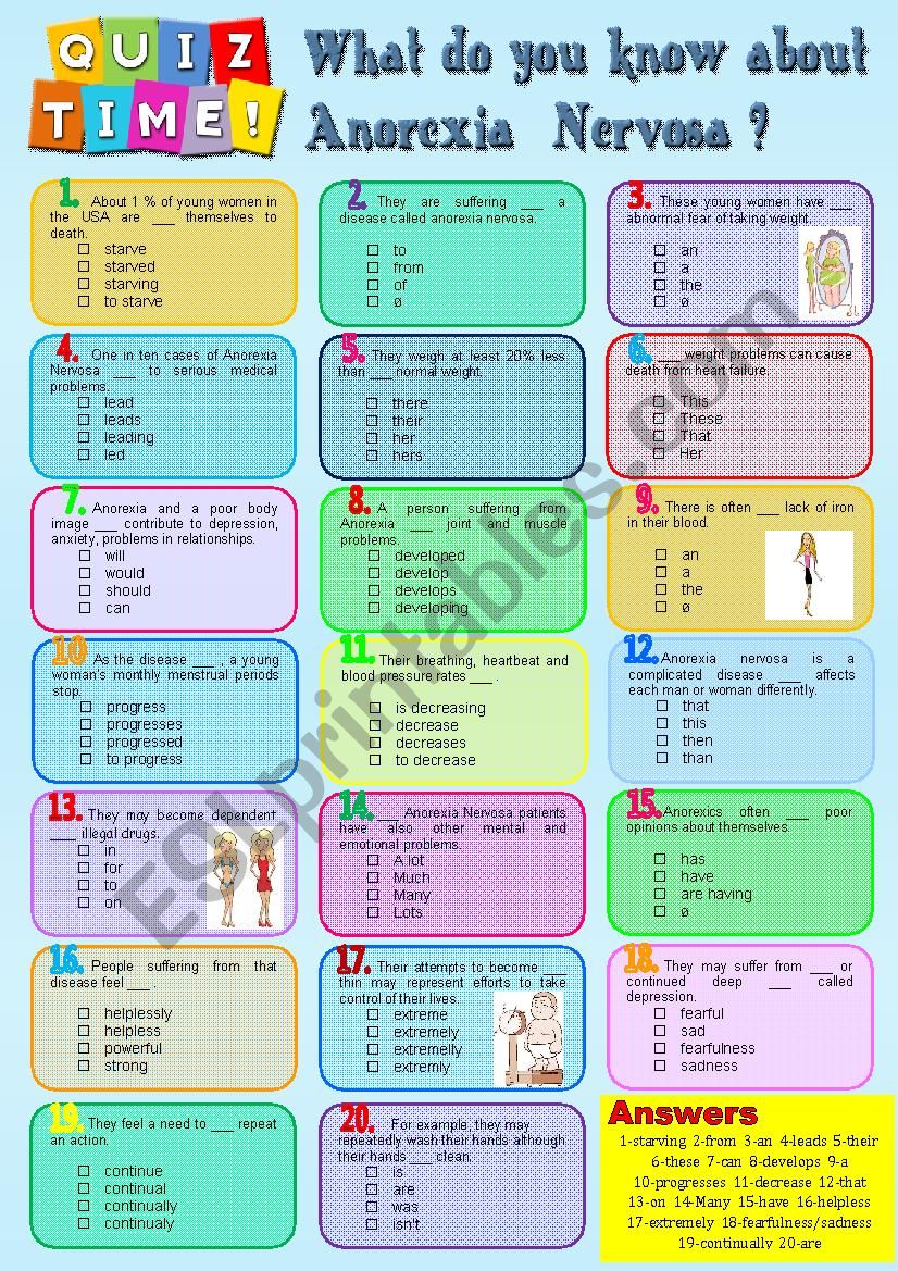 QUIZ. What do you know about Anorexia Nervosa + KEY