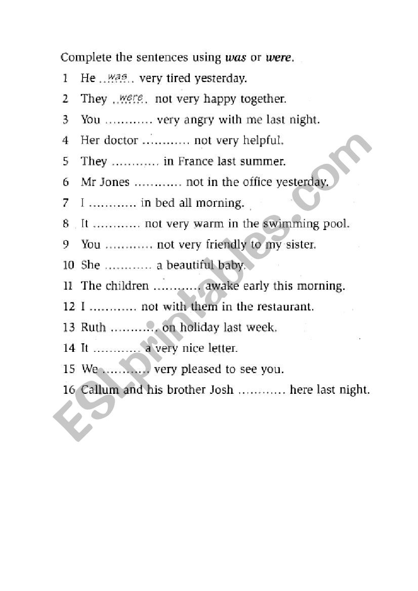 Was & were exercises worksheet