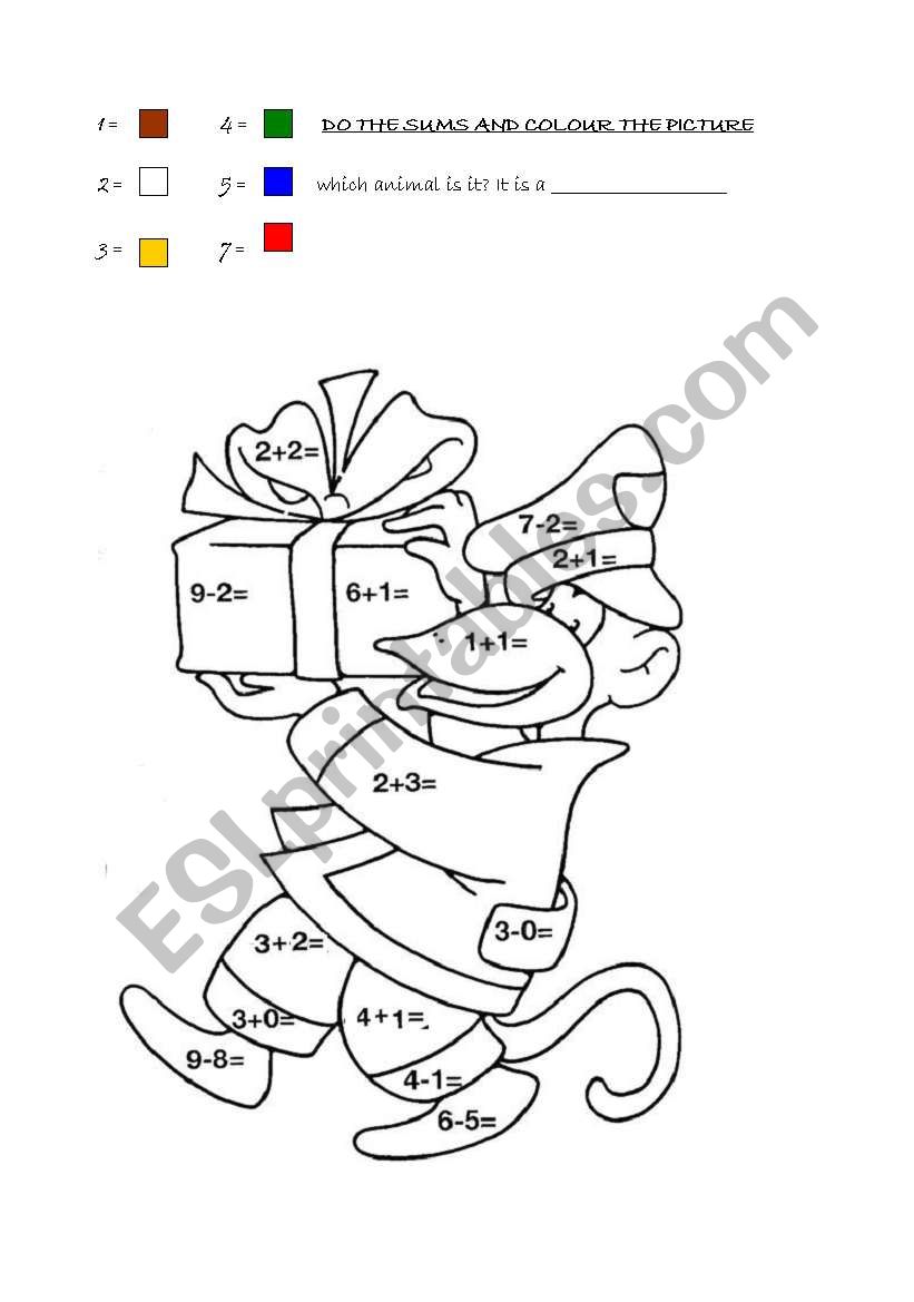 Numbers, colours and animals worksheet