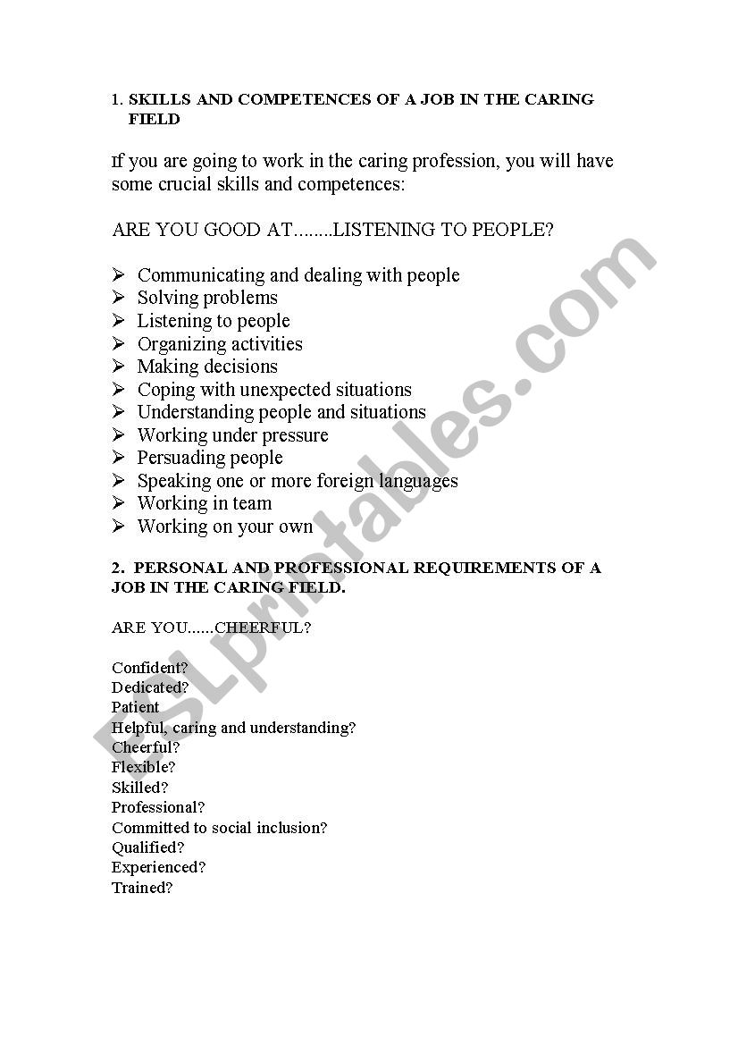 life skills worksheet