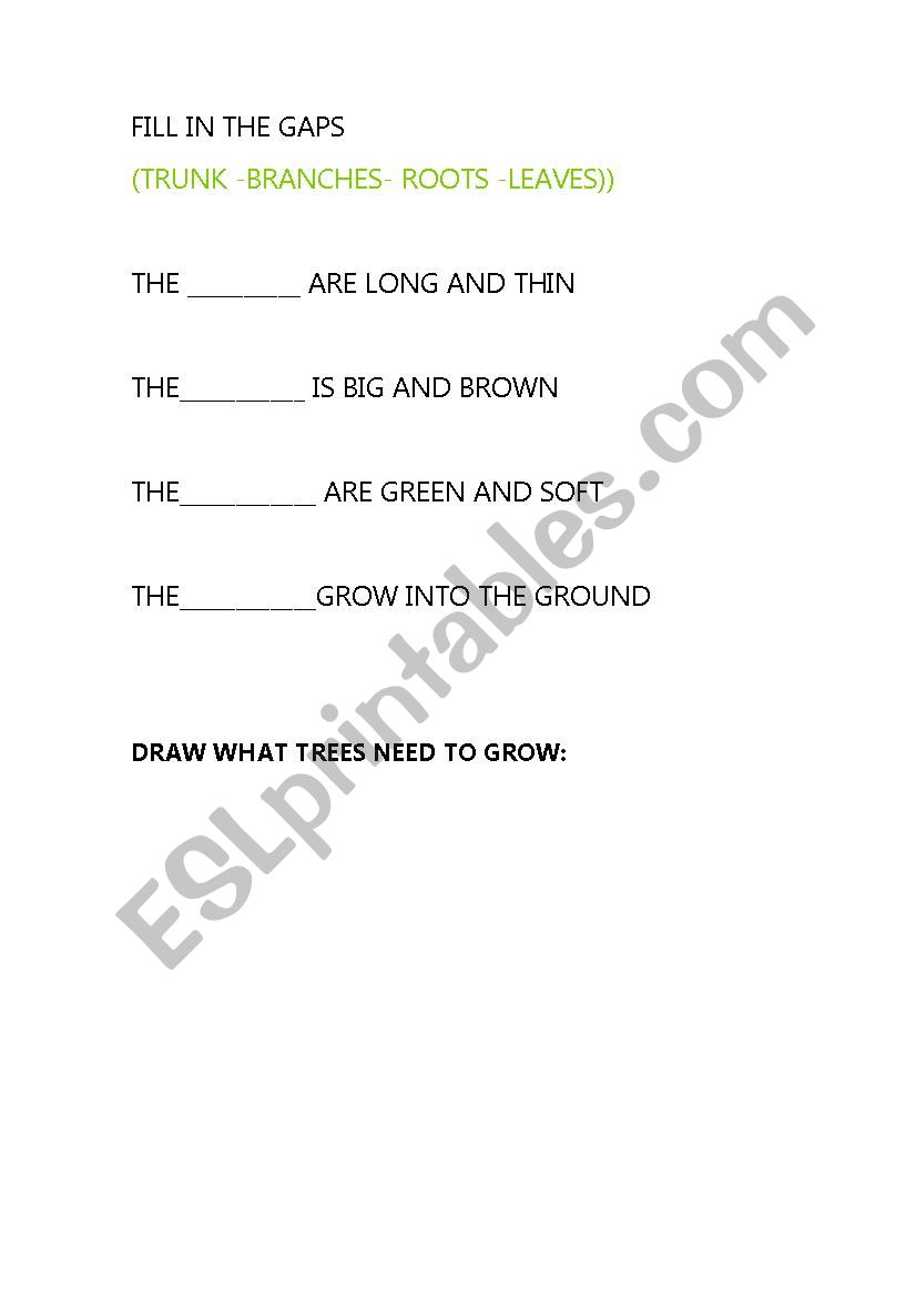 Tree parts worksheet