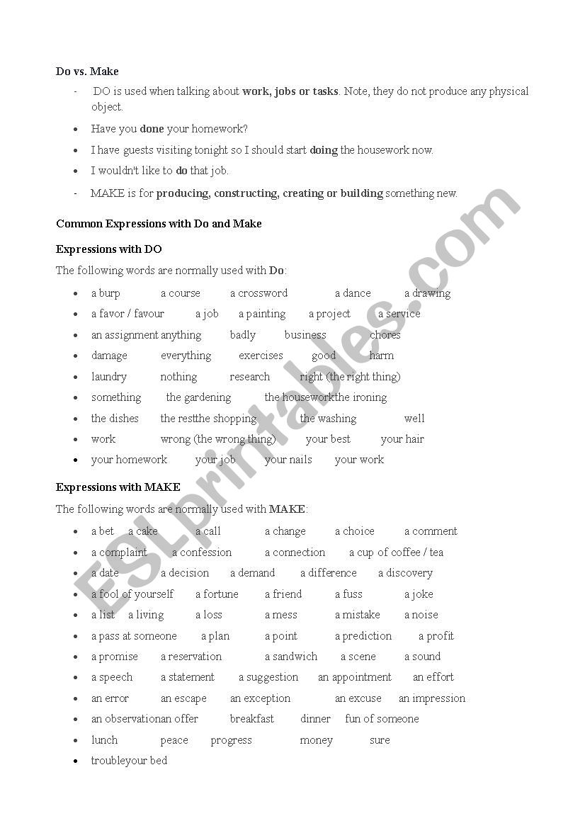 make vs do lesson and exercises