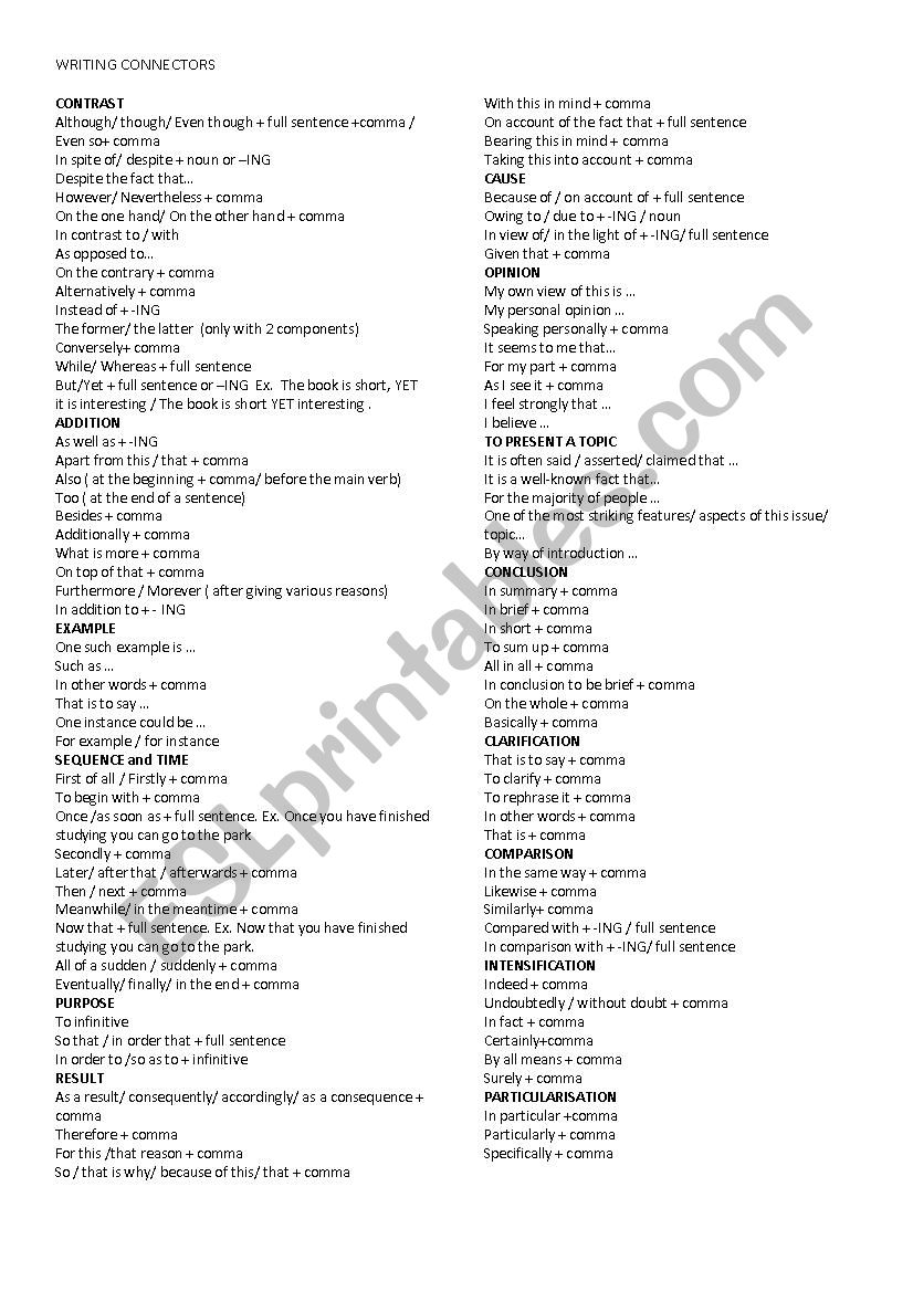 writing connectors + structure ( CAMBRIDGE PET, FCE, CAE...)