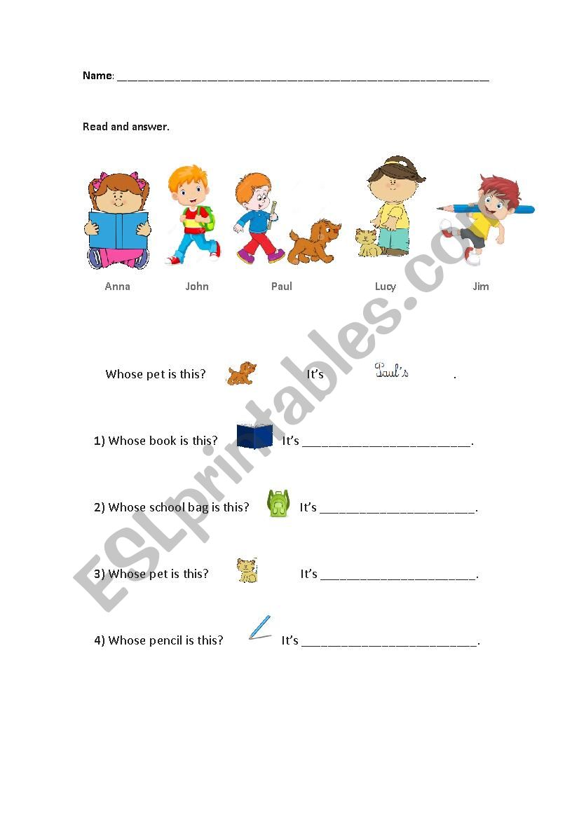 Possessive case worksheet