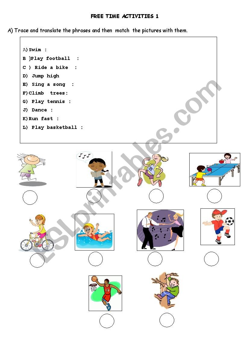 free time activity worksheet