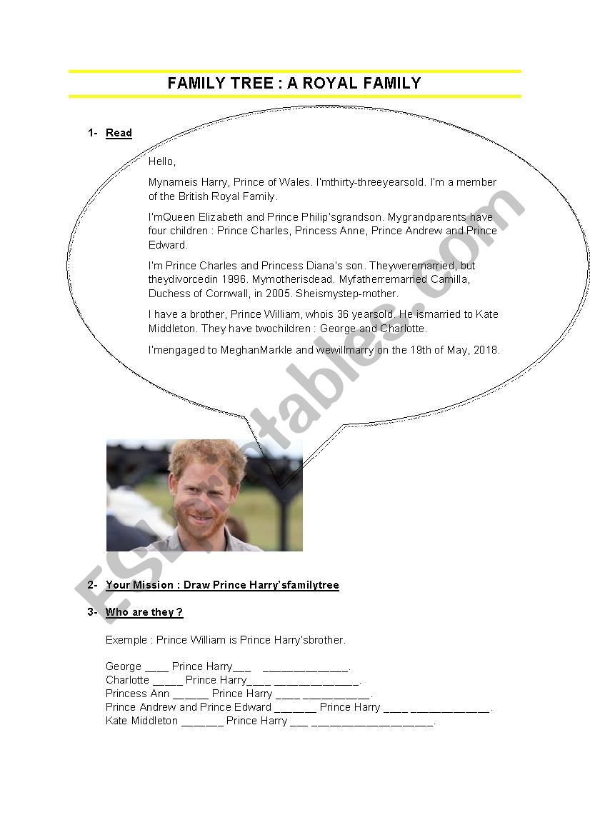 Family tree : a royal family worksheet