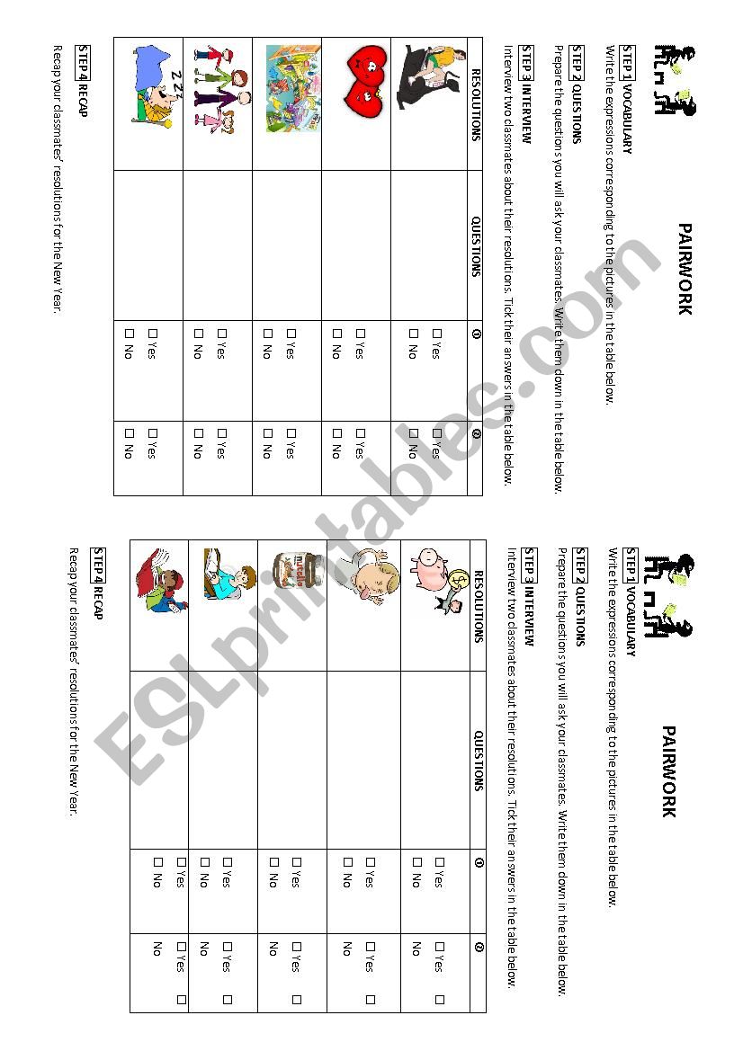 pairwork New Years resolutions