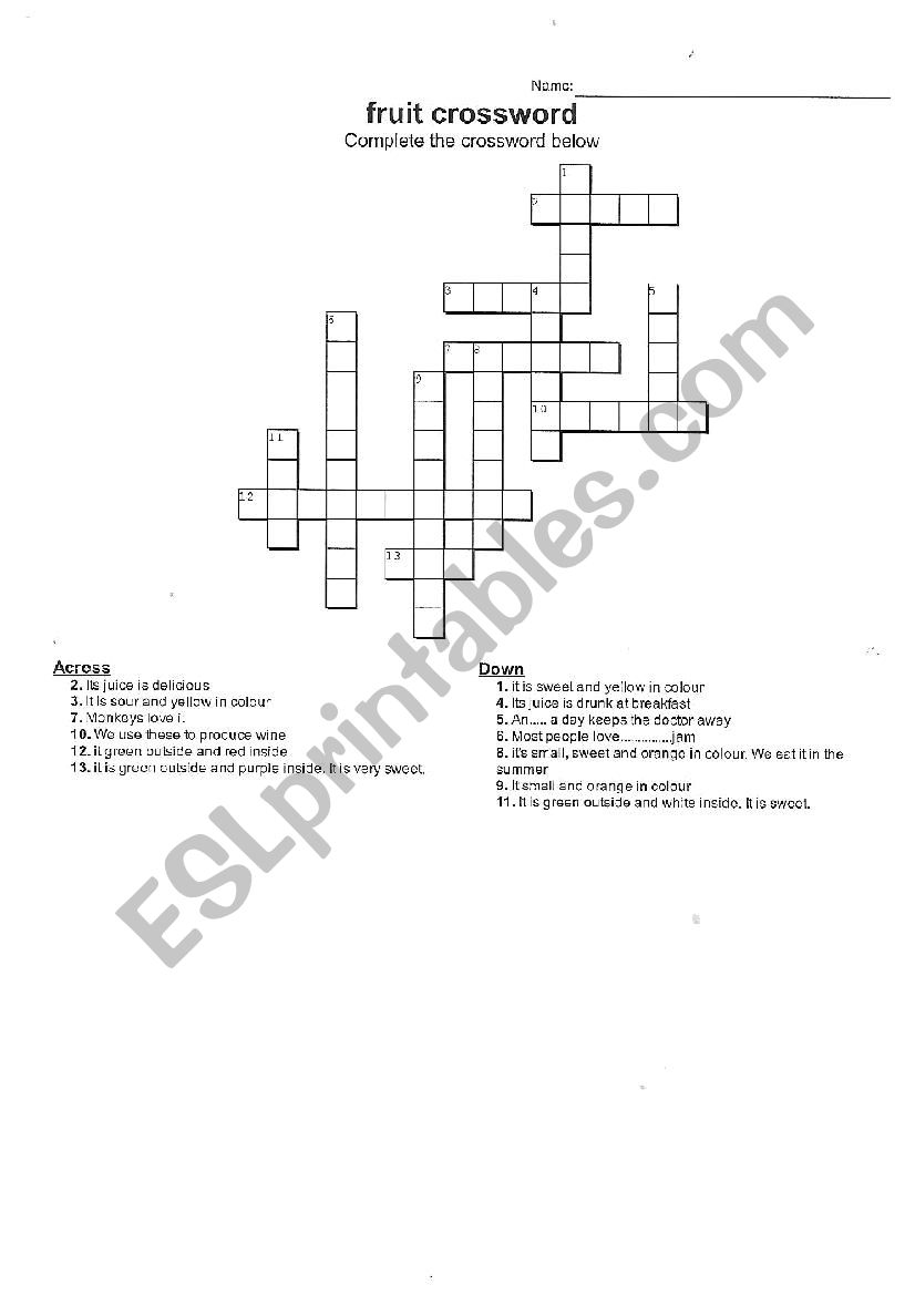 Fruit Crossword worksheet