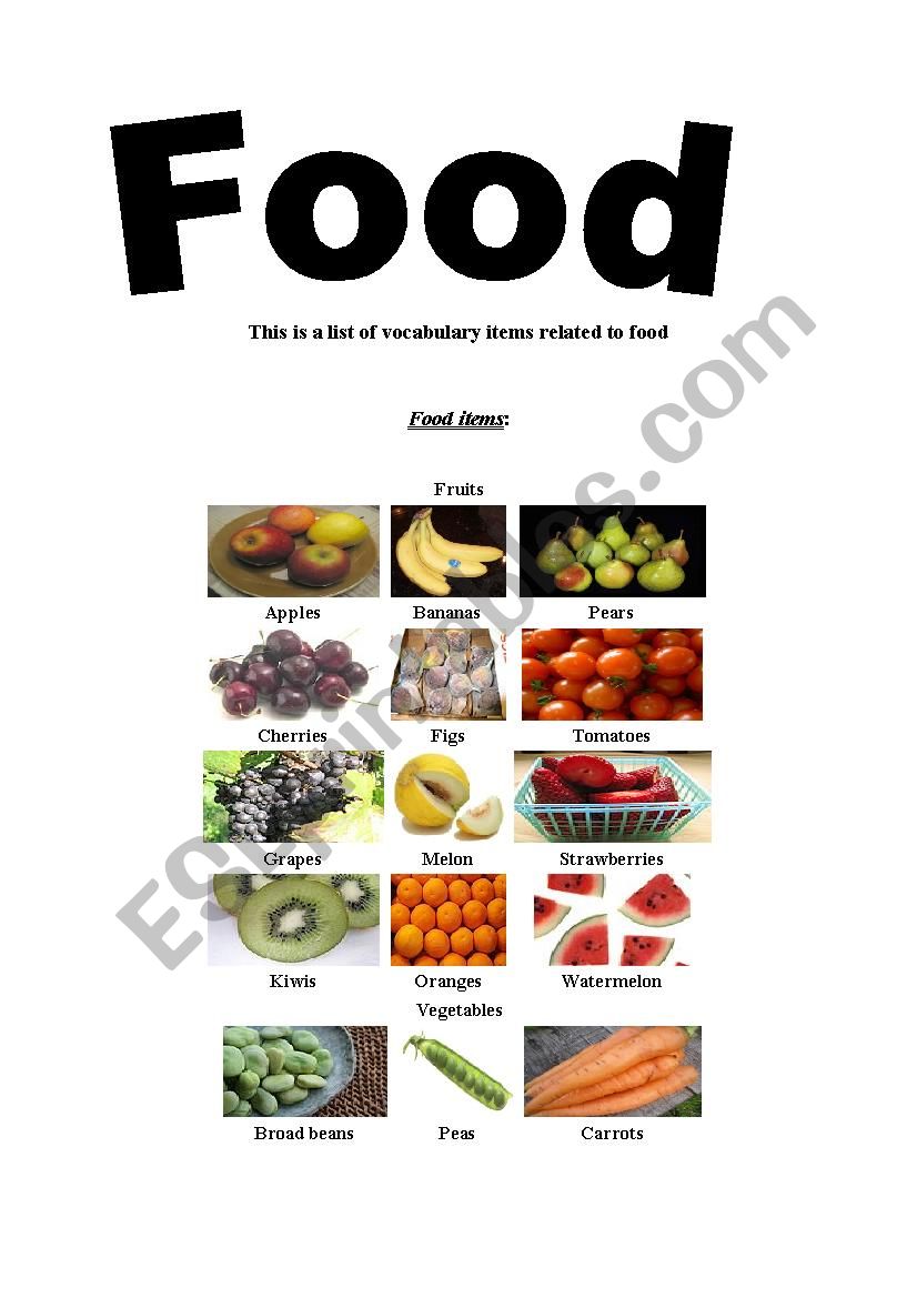 FOOD worksheet