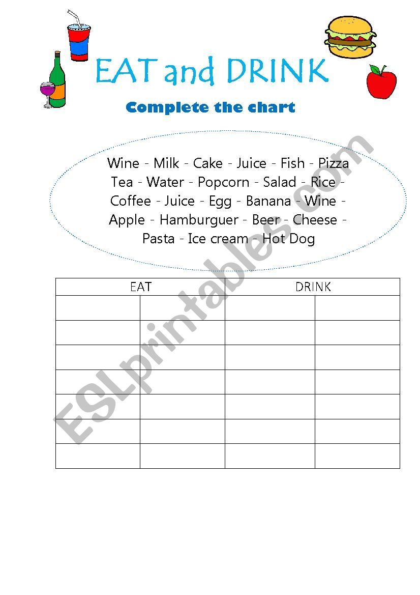 EAT and DRINK - Simple Present Sheet