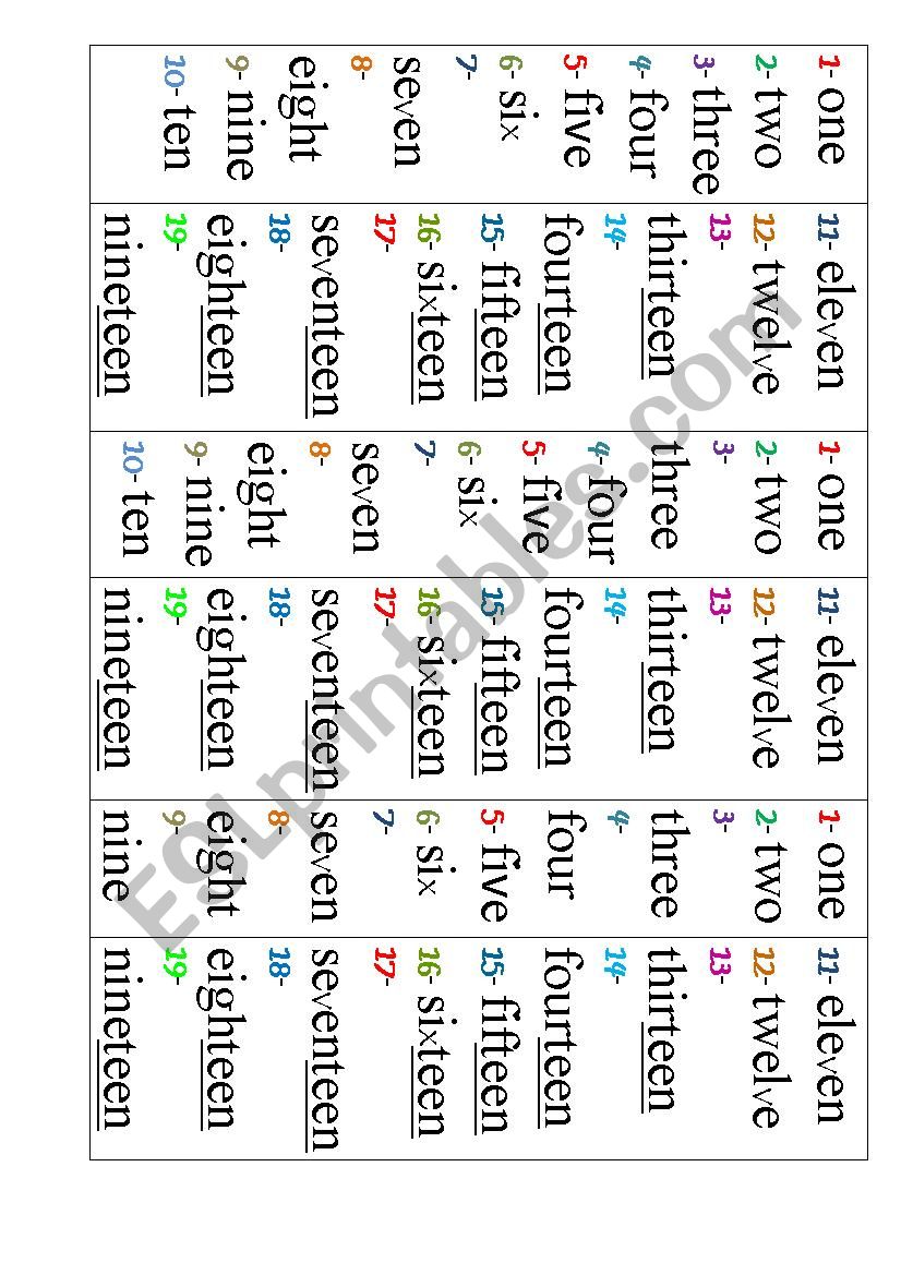 Numbers 1-20 worksheet