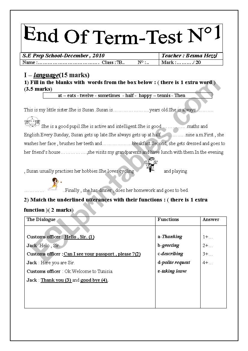 end of term test N1 for 7th form