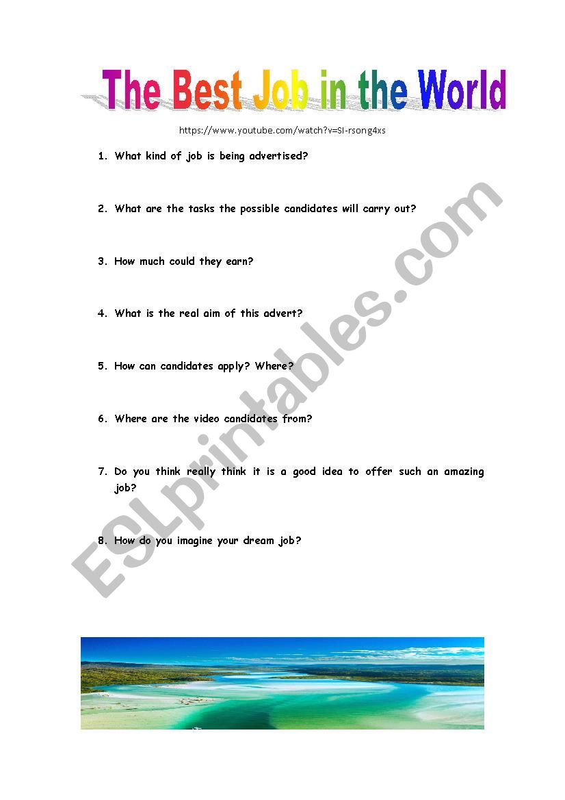 The Best Job in the World worksheet