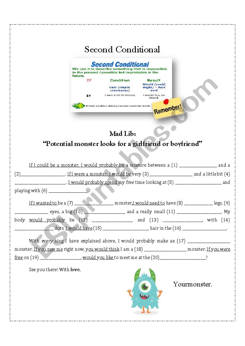 Second Conditional - Mad Lib  worksheet