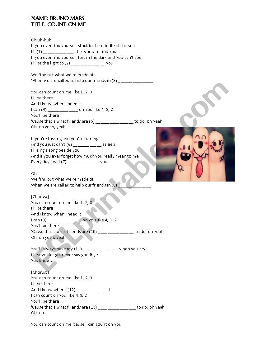 Count On Me Lyrics worksheet