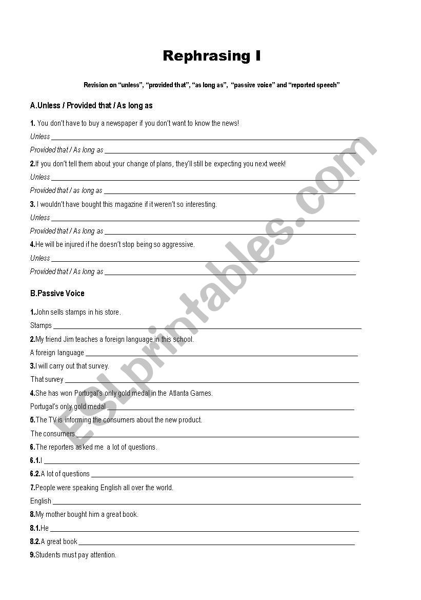 Rephrasing Exercises worksheet